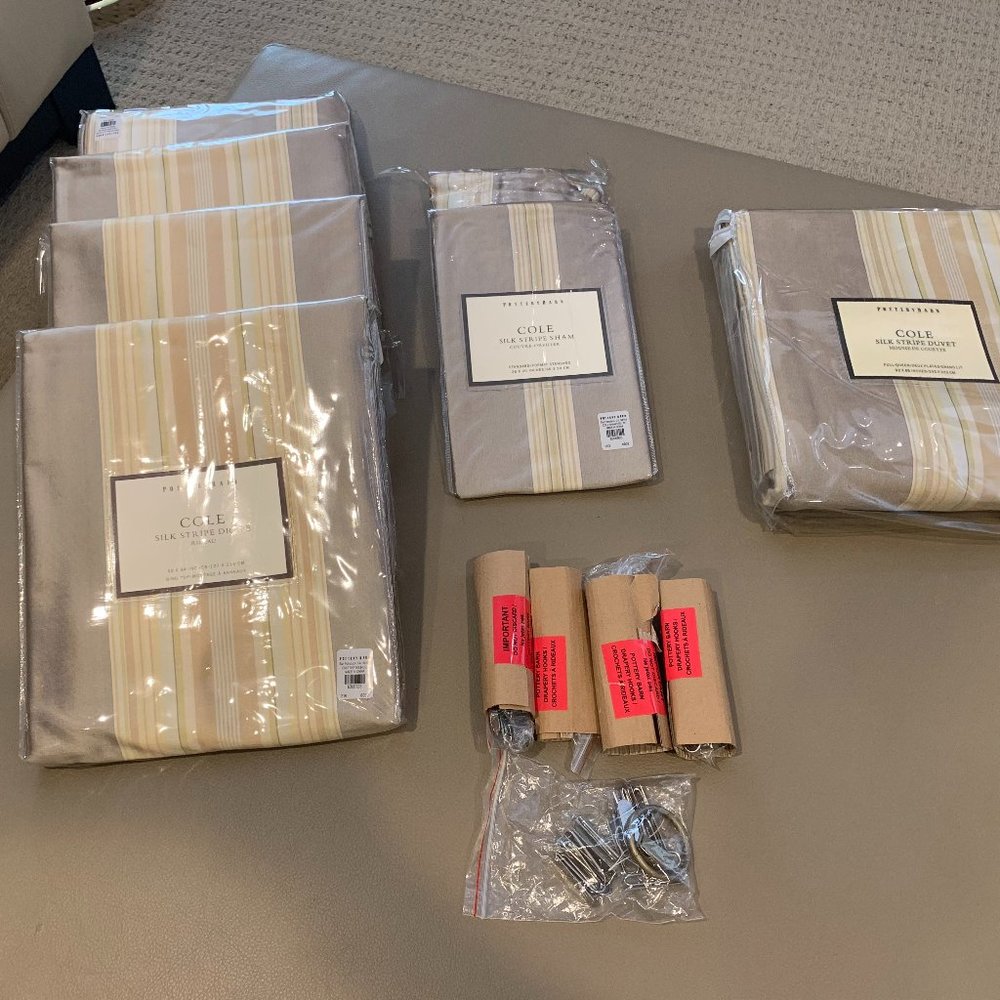 Pottery Barn SILK bedding set + Drapes